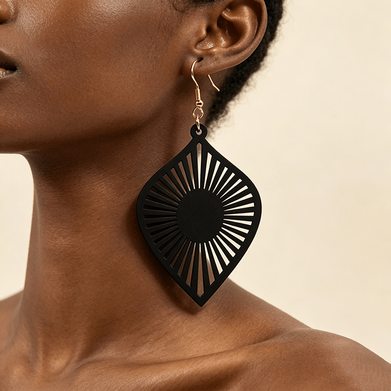 Women's Bohemian Hollow Geometric Wood Earrings
